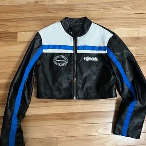 NWOT Black and Blue Faux Leather Jacket